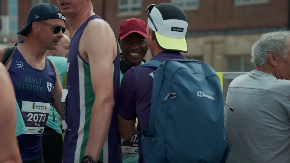 Runners gathering for Durham City Run in the city