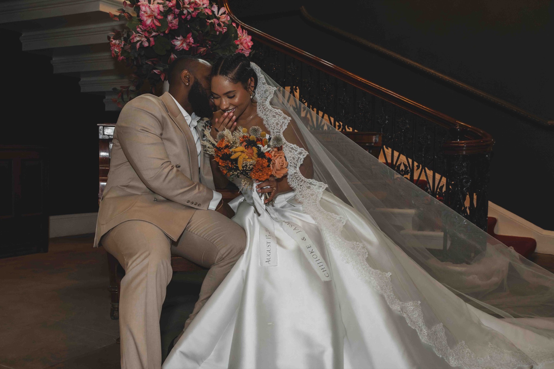 Couple portraits outside ceremony venue — relaxed wedding photography