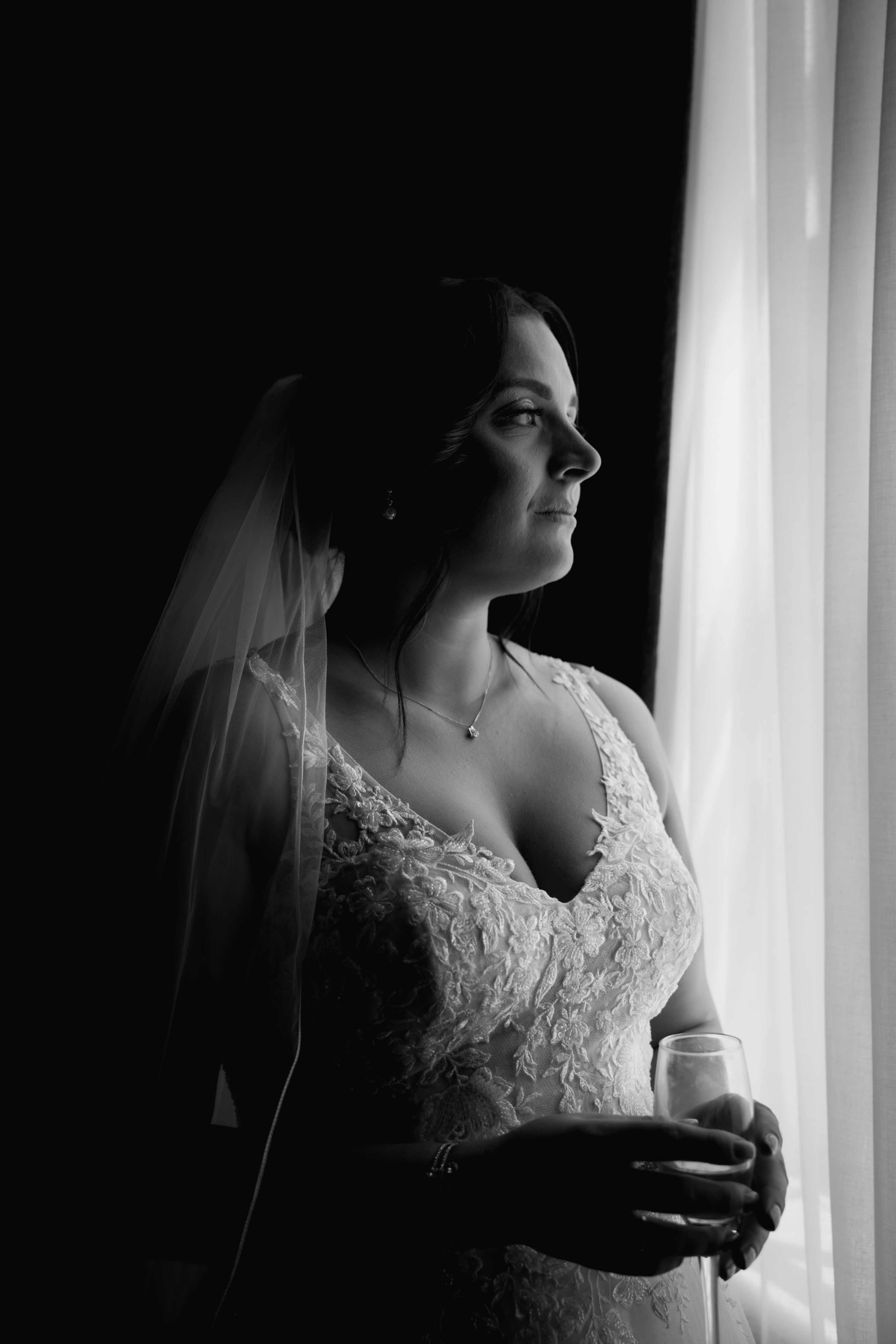 Lauren and John bridal portrait in natural light at Hardwick Hall